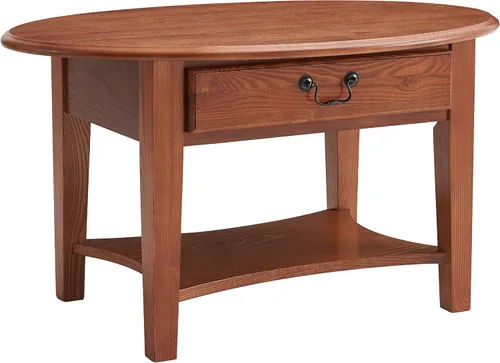 Vista 4 de Leick - Mesa auxiliar de madera maciza y mesa auxiliar ovalada, cajones de almacenamiento, madera maciza, acabado de roble rústico aplicado a mano