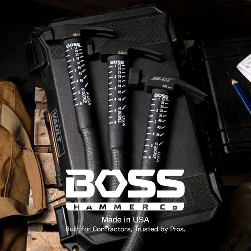 Vista 8 de Boss Hammer Martillo de titanio Ti64 de grado de construcción de 10 oz. con mango de fibra de vidrio Tough-Fiber resistente que absorbe los golpes