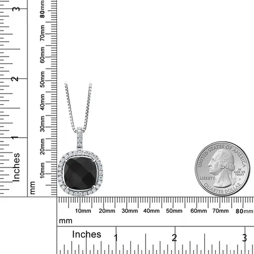 Vista 6 de Gem Stone King 925 Sterling Silver 14MM Cushion Gemstone Birthstone and White Moissanite Pendant Necklace Halo Necklace for Women With 18 Inch