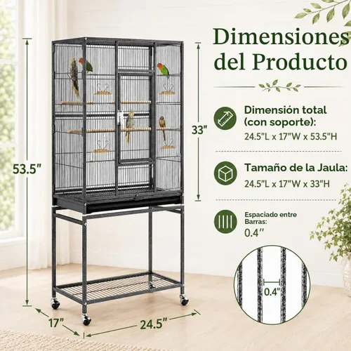Vista 3 de Yaheetech Jaula grande de hierro forjado de 54 pulgadas para loros pequeños, periquitos y pájaros para loros pequeños, periquitos, mejillas verdes