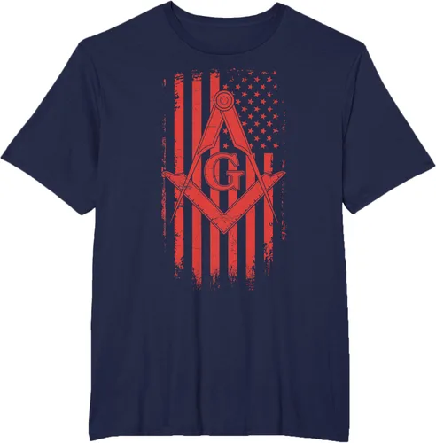 Vista 12 de Cuadrado y brújula Masónica de la bandera americana, masón, camiseta roja, Negro, S
