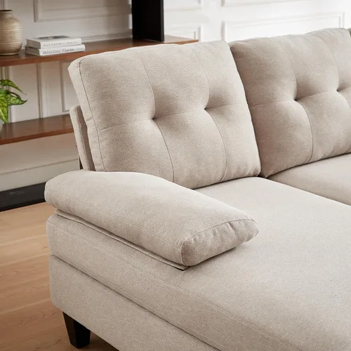 Vista 3 de Sofá modular de 111 pulgadas para sala de estar, sofá en forma de U de 4 plazas con doble diván de fibra de poliéster, beige