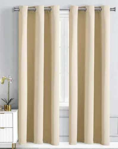 Vista 14 de WPM - Cortinas opacas de triple tejido, para oscurecer la habitación, 2 paneles para sala de estar, color beige, con aislamiento térmico y ojales