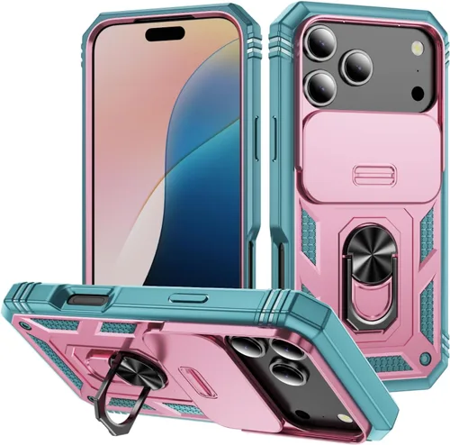 Vista 11 de Funda para iPhone 11, soporte giratorio y cubierta deslizante Verde Rosa