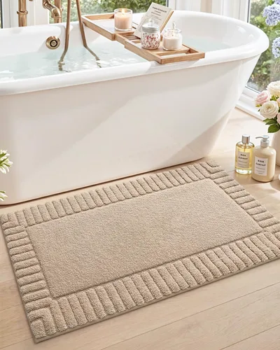 Vista 20 de DEXI - Alfombras de baño de 16"x24", alfombras antideslizantes para el suelo del baño, alfombra de baño ultrasuave y absorbente para la ducha, Beige
