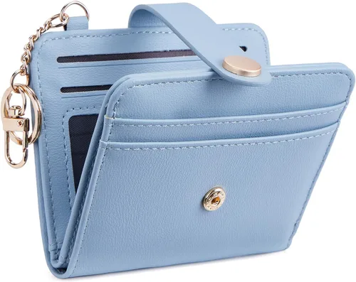 Vista 32 de POIUGOYA Billetera delgada para mujer, con bloqueo RFID, plegable, tarjetero con cremallera y bolsillo para monedas, ventana para identificación