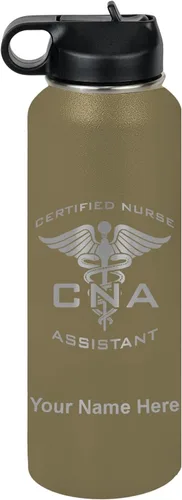 Vista 67 de LaserGram Botella de agua personalizada, asistente de enfermería certificada por la CNA, acero inoxidable de doble pared aislada al vacío con popote