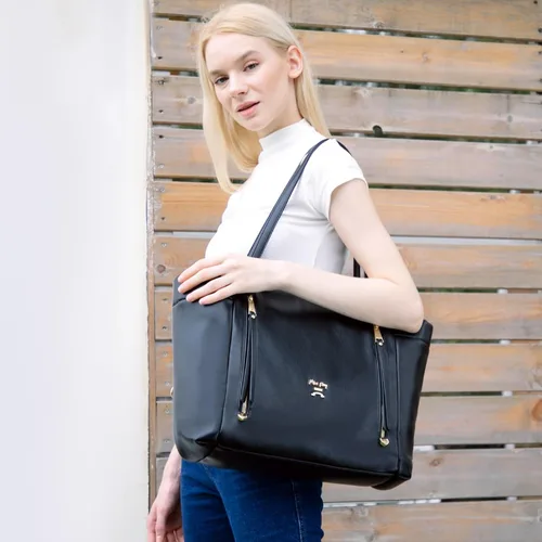 Vista 3 de miss fong Bolsa de pañales de cuero para pañales, bolsa de pañales de gran capacidad, bolsa de hospital, bolsa de pañales para bebé con cambiador