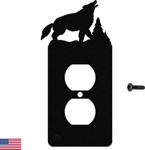 Vista 10 de Interruptor de luz de palanca Howling Wolves y placa de pared dúplex individual (palanca individual con potencia, negro) - Fabricado en Estados