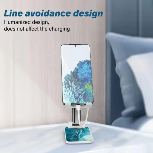 Vista 5 de Soporte de teléfono plegable para escritorio, ángulo de visión ajustable, adecuado para iPhone, Samsung y otros teléfonos inteligentes, Blue Ocean