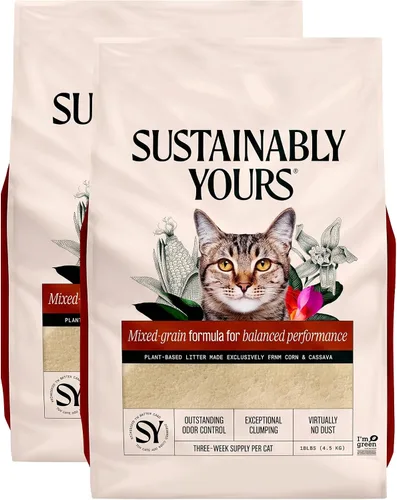 Vista 10 de Sustainably Yours Arena natural para gatos, fórmula de grano grande, seguimiento bajo, aglutinación excepcional y control de olores, prácticamente