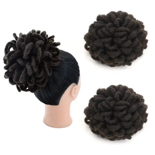 Vista 28 de Moños de Cola de Caballo con Cordón Negro Marrón Loc para Mujeres Negras Moño Rizado de Pétalo Loc Cola de Caballo de Rastas Trenzas Faux Locs Moño