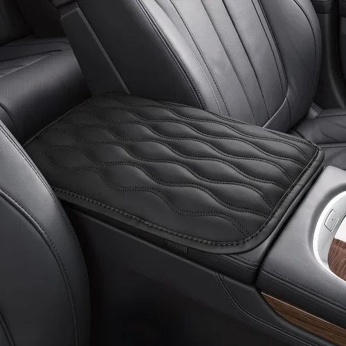Vista 9 de Amiss Funda para consola central de automóvil, cojín de reposabrazos de automóvil de cuero mejorado con 2 bolsillos de almacenamiento, almohadilla