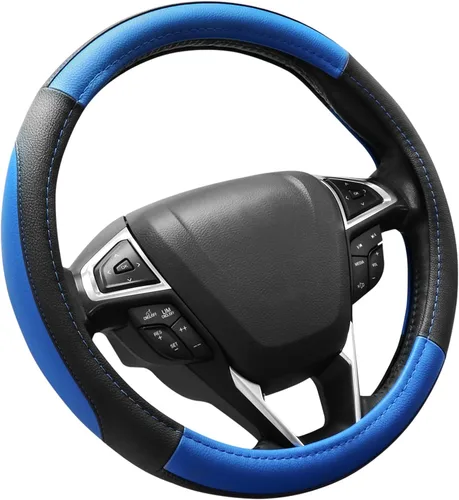 Vista 17 de SEG Direct Funda para volante de automóvil, tamaño mediano estándar de 14 1/2-15 pulgadas, embalaje no plegable, resistente, antideslizante, cuero