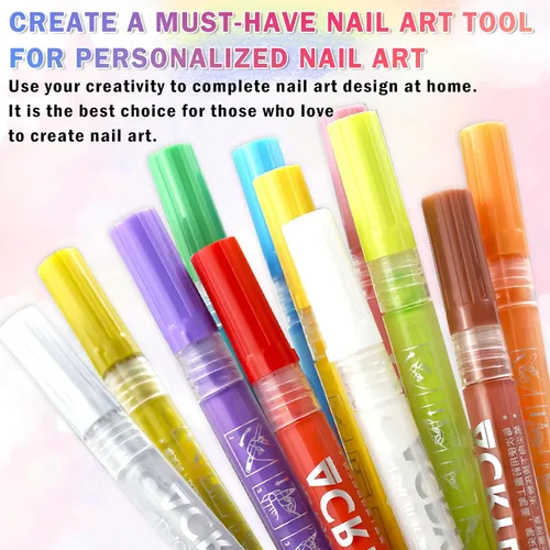 Vista 7 de IONSGAKO Juego de bolígrafos de arte de uñas de 12 colores, bolígrafos de esmalte de uñas, bolígrafo de dibujo de arte de uñas, secado rápido
