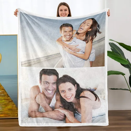Vista 9 de Mantas personalizadas con fotos, manta personalizada con nombre de imagen para esposa, marido, novio, novia, aniversario, Navidad, cumpleaños, 1 Foto