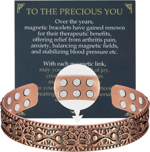 Vista 15 de Pulsera de cobre para hombres, pulsera magnética de cobre de 18X de fuerza para hombres con imanes de 3,800 Gauss, cobre sólido puro al 99.99%