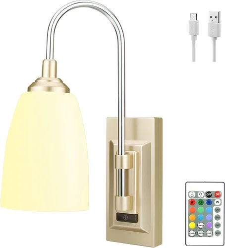Vista 9 de HONWELL Lámpara de pared LED que funciona con pilas, apliques de pared para interiores, inalámbrico, multicolor, para iluminación de habitación