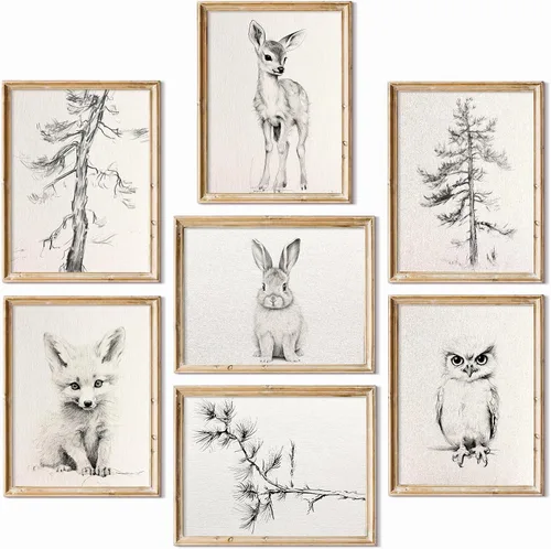 Vista 16 de Arte de pared para guardería, lienzo de animales del bosque, decoración de pared, imágenes de la habitación del bebé, impresiones de animales