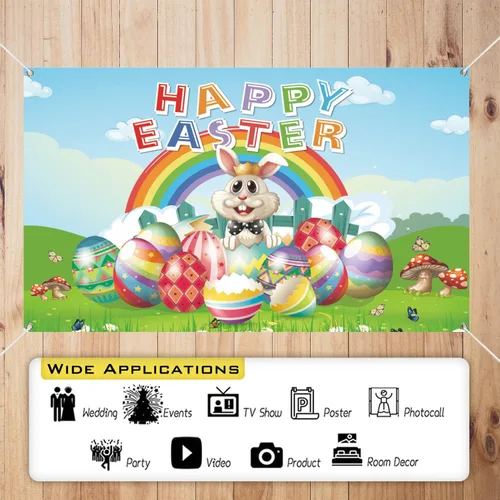 Vista 3 de Pancarta de fondo de feliz día de Pascua, 78 x 43 pulgadas, pancarta de Pascua de gran tamaño, pancartas de fondo azul, suministros de decoración