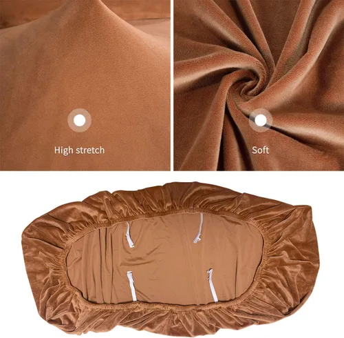 Vista 4 de ele ELEOPTION Fundas de banco de terciopelo elastano, funda elástica para sala de estar, dormitorio, cocina, antideslizante, lavable con correas
