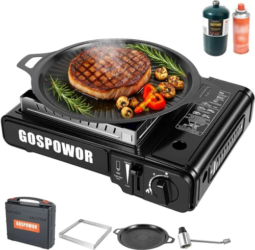 Vista 11 de Estufa de camping portátil de combustible dual Propane or Butane, 10,000 BTU, Automatic Ignition, Carrying Case & Windblocker, Emergency