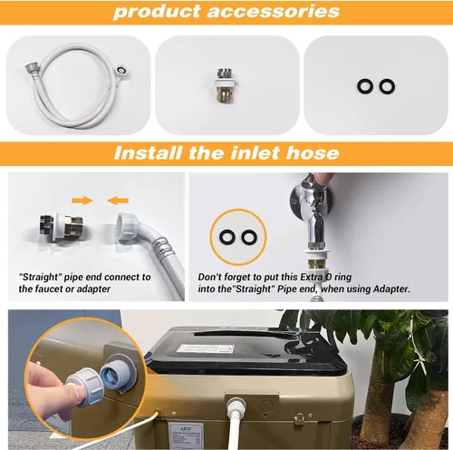 Vista 5 de Lavadora portátil completamente automática de 17.7 libras, pequeña lavadora para apartamento, programa de 10 lavados con manguera de drenaje