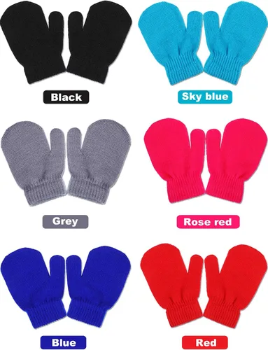 Vista 3 de Sumind 12 pares de guantes de punto para niños guantes elásticos cálidos de invierno guantes de guante para bebés para niños y niñas