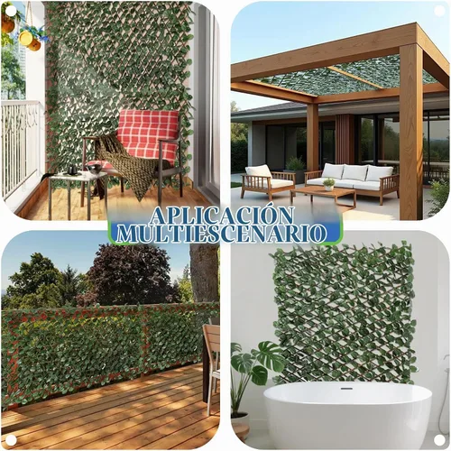 Vista 2 de ECOOPTS Pantalla de valla de privacidad de hojas de hiedra sintética expandible, panel de cercado decorativo elástico para balcón, patio, exterior