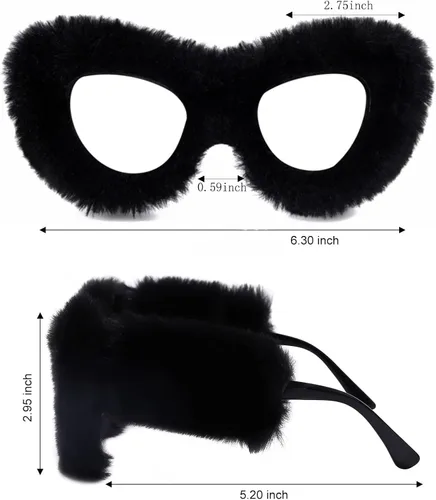 Vista 4 de GUVIVI Women Plush Fuzzy Cat Eye Sunglasses Furry Punk Soft Velvet Shades Rave Party Glasses Masquerade Eyewear