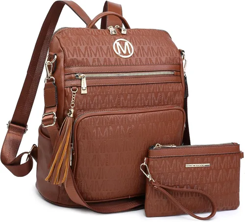Vista 73 de MKP COLLECTION Mochila de moda para mujer, bolsa convertible grande para mujer, mochila de viaje, bolsa de hombro, juego de 2 piezas con borla, Beige