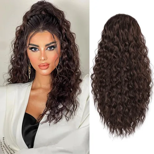 Vista 11 de FREEMEIGE Extensión de cola de caballo, cola de caballo rizada ondulada de 8 pulgadas para mujeres negras, corto, suave, natural, sintético, grueso