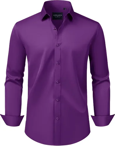 Vista 38 de Alimens & Gentle Camisas de vestir para hombre, manga larga, elásticas, sin arrugas, con botones