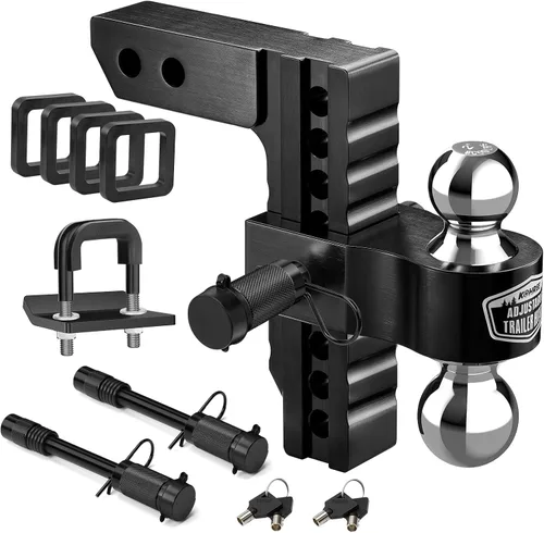 Vista 11 de Kohree Enganche de remolque ajustable de 6 pulgadas compatible con receptor de 2 pulgadas, bola doble sólida de 2" y 2-5/16" (12,500 LBS GTW)