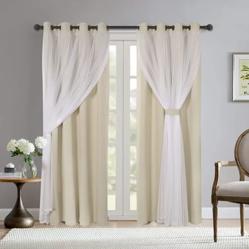 Vista 27 de BONZER Cortinas opacas con superposición transparente, mezcla y combina paneles de ventana de doble capa con aislamiento térmico para sala de estar