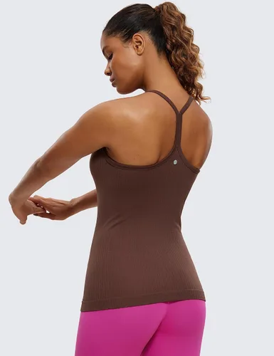 Vista 3 de CRZ YOGA - Camisetas deportivas para mujer, sin mangas, sin costuras, con espalda cruzada y brasier incorporado, camisetas para entrenamiento