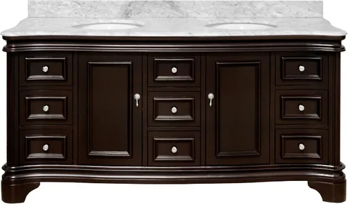 Vista 6 de Kitchen Bath Collection Katherine - Tocador de baño doble de 72 pulgadas (chocolate/Carrara): incluye gabinete de chocolate con encimera de mármol