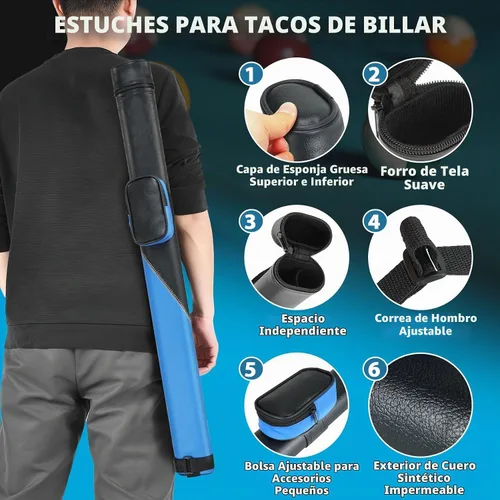 Vista 5 de Taco de billar con estuche rígido, kit de taco de billar de arce, punta de cuero multicapa de 13mm (0.51 pulgadas), juego de taco de billar