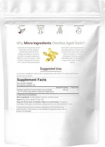 Vista 7 de Extracto de ajo envejecido 7500 mg – Cápsulas orgánicas de ajo envejecido madurado de 2 años para apoyo cardíaco e inmunológico, suplemento de ajo