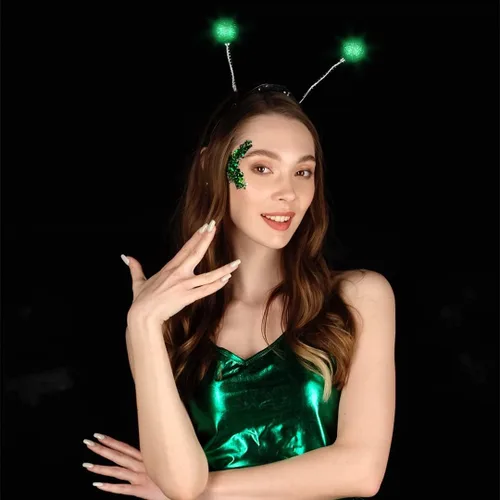 Vista 2 de Funcredible Alien Headband and Glitter - Martian Alien Antenna Headband - Space Costume Accessories - Sparkly Alien Costume