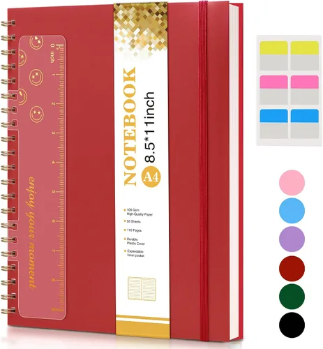 Vista 30 de Cuaderno de espiral de 8.5 x 11 pulgadas, cuadernos grandes A4 para mujeres y hombres, diario rayado universitario, papel de 3.53 oz/m², diarios