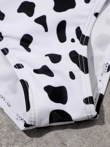 Vista 4 de WDIRARA Conjunto de 2 piezas de bikini con estampado de vaca para niña con cuello redondo y cintura alta