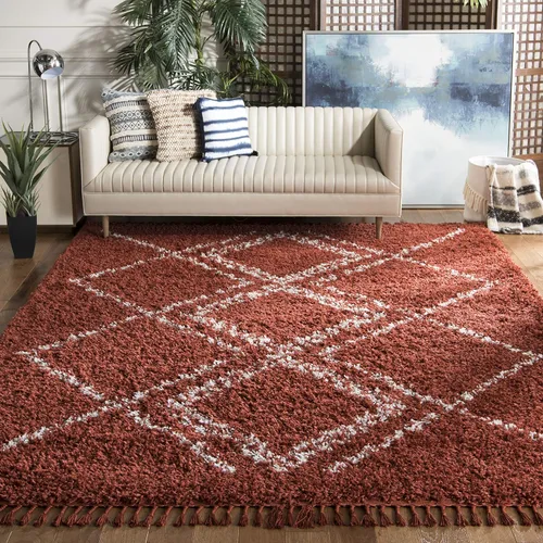 Vista 16 de SAFAVIEH Pro Luxe Shag Collection - Alfombra de pasillo, 2 pies 6 pulgadas x 6 pies, color crema y azul, diseño de borlas bohemias, no desprende
