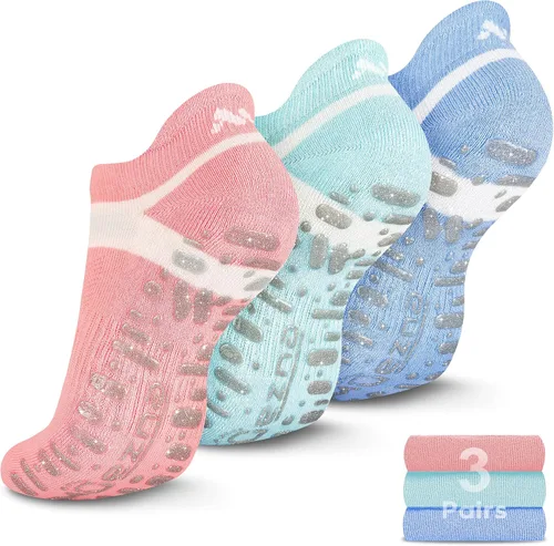 Vista 29 de Muezna Calcetines de yoga antideslizantes para mujer, antideslizantes, para pilates, barras, calcetines de hospital con agarres, talla 5-10