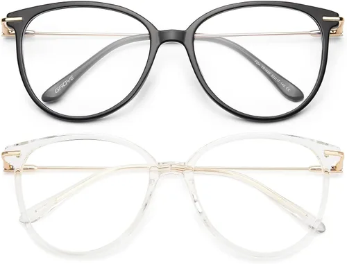 Vista 19 de Gaoye - Gafas de bloqueo de luz azul - Marcos redondos TR90 de moda, brazos de metal, protección UV400 - Estuche suave a juego * 1 marco negro