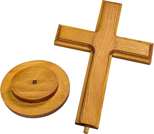 Vista 4 de Cregugua Cruz de pie de madera para mesa de madera para oración de iglesia decoración del hogar, 4 x 7 x 11 pulgadas