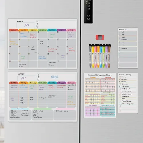 Vista 8 de Hivillexun Juego de 3 pizarras magnéticas de borrado en seco de acrílico – Organiza tu refrigerador, pared o frigorífico con planificadores