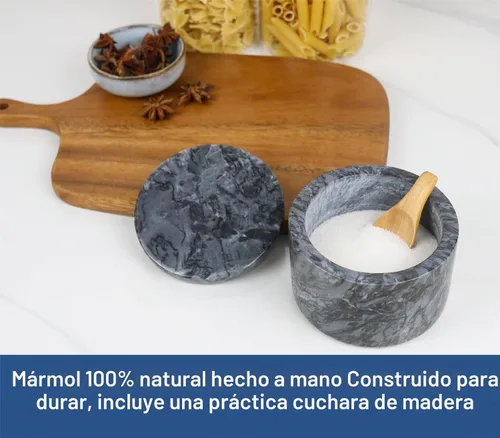 Vista 2 de HillSpring Bodega de sal de mármol con tapa y cuchara de madera, caja de hierbas de pimienta hecha a mano de 4 pulgadas, contenedor de Negro