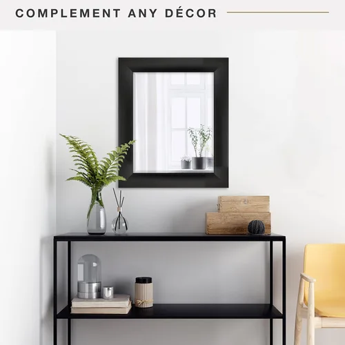Vista 2 de MCS Simplicity - Espejo de pared grande de 21.5x25.5 pulgadas, espejo negro con detalle biselado, espejo para colgar en pared vertical u horizontal