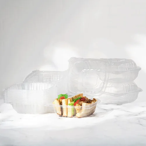 Vista 5 de Contenedores de Comida para Llevar Karat Clamshell [6"x6" - 300 unidades] Duraderos, Aptos para Microondas, Apilables, Resistentes a Roturas, Cajas